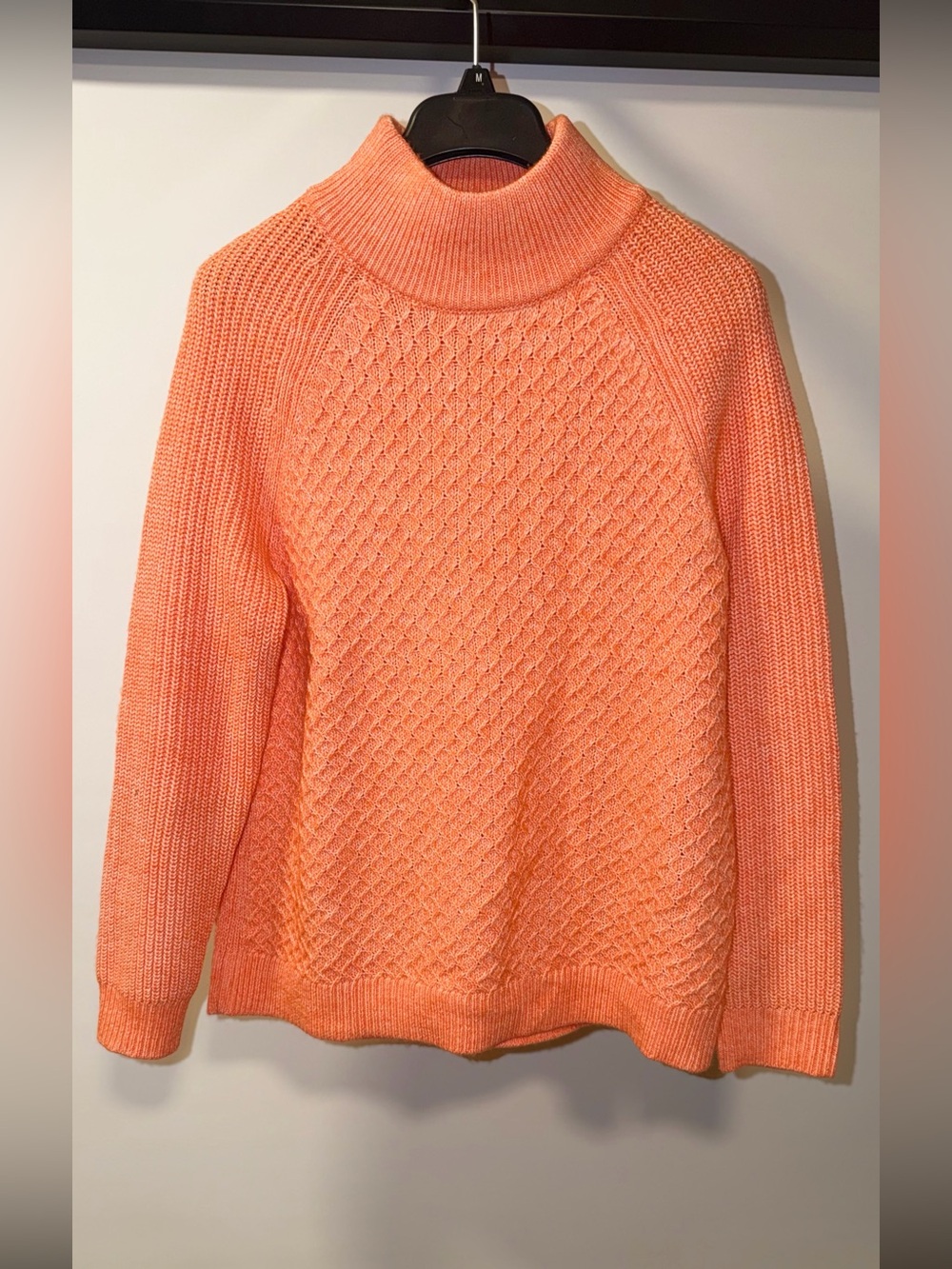 Talbots Coral-Orange Cable Knit Turtleneck Sweater